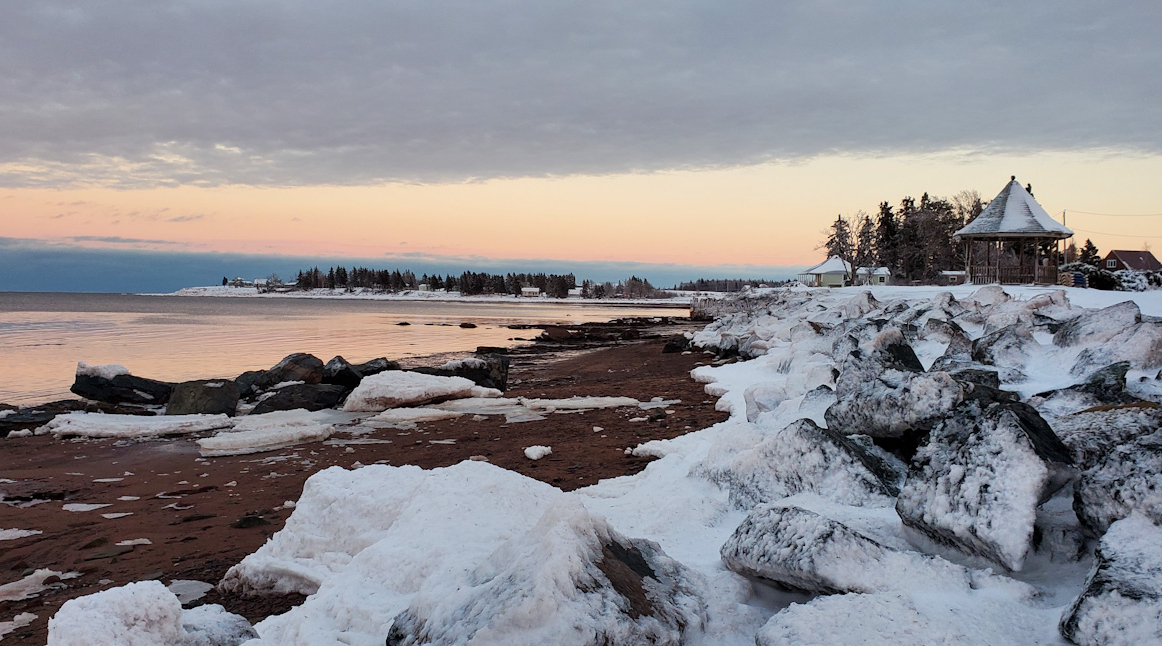 Winter Beach and Chalet